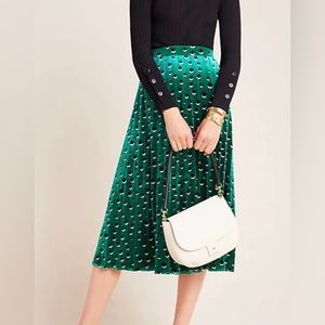 Maeve for Anthropologie emerald green vintage inspired pleated skirt size Medium